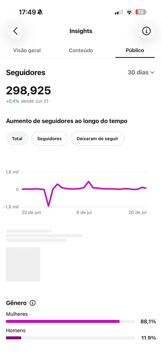 Print do Instagram Insights: Seguidores
